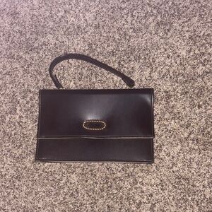 CLASSIC Gold and Brown Clutch with Metallic Hardware
